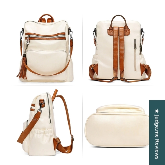 CLUCHI Greene Leather BackpackPurse For Commuting | Oil Wax In Cream/brown. NWOT - Picture 3 of 14